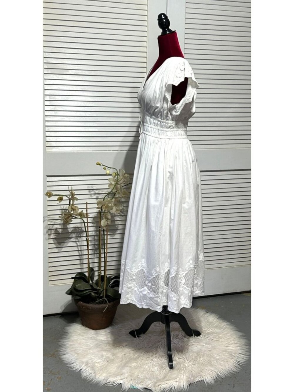 Current Air Los Angeles Women White Cotton Leia Embroidered Midi Dress Sz S 3580 - Picture 4 of 15